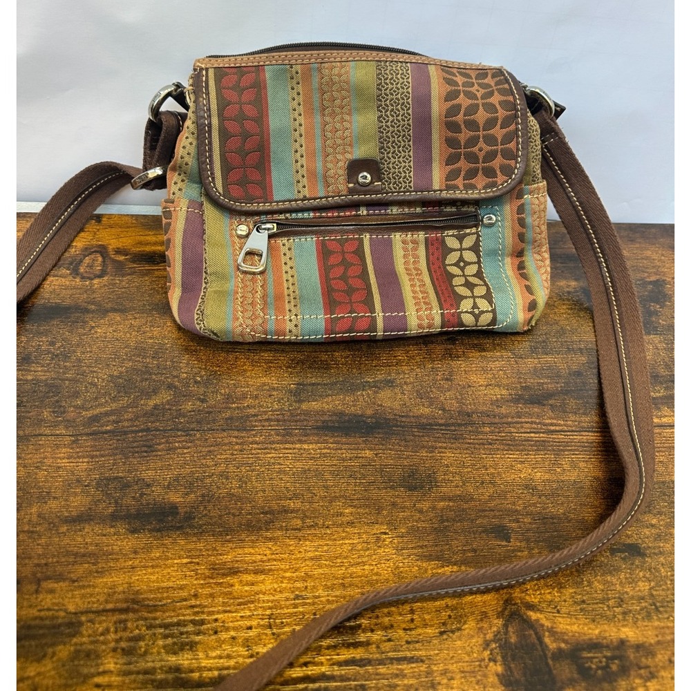 Fossil Patchwork Crossbody Shoulder Bag Canvas Leather Trim Purse Boho Y2K Style - Picture 16 of 16